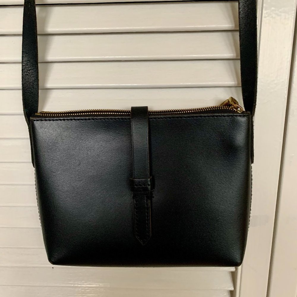 J.Crew Front Snap Crossbody Black Leather Bag